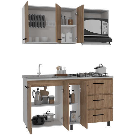 Cocina Integral Cavani, Miel y Blanco, con Tres Cajones y Tres Puertas Batientes, No incluye Mesón - VIRTUAL MUEBLES