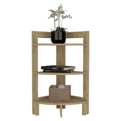 Mesa Auxiliar Esquinera, Athos, Macadamia, con Tres Entrepaños - VIRTUAL MUEBLES