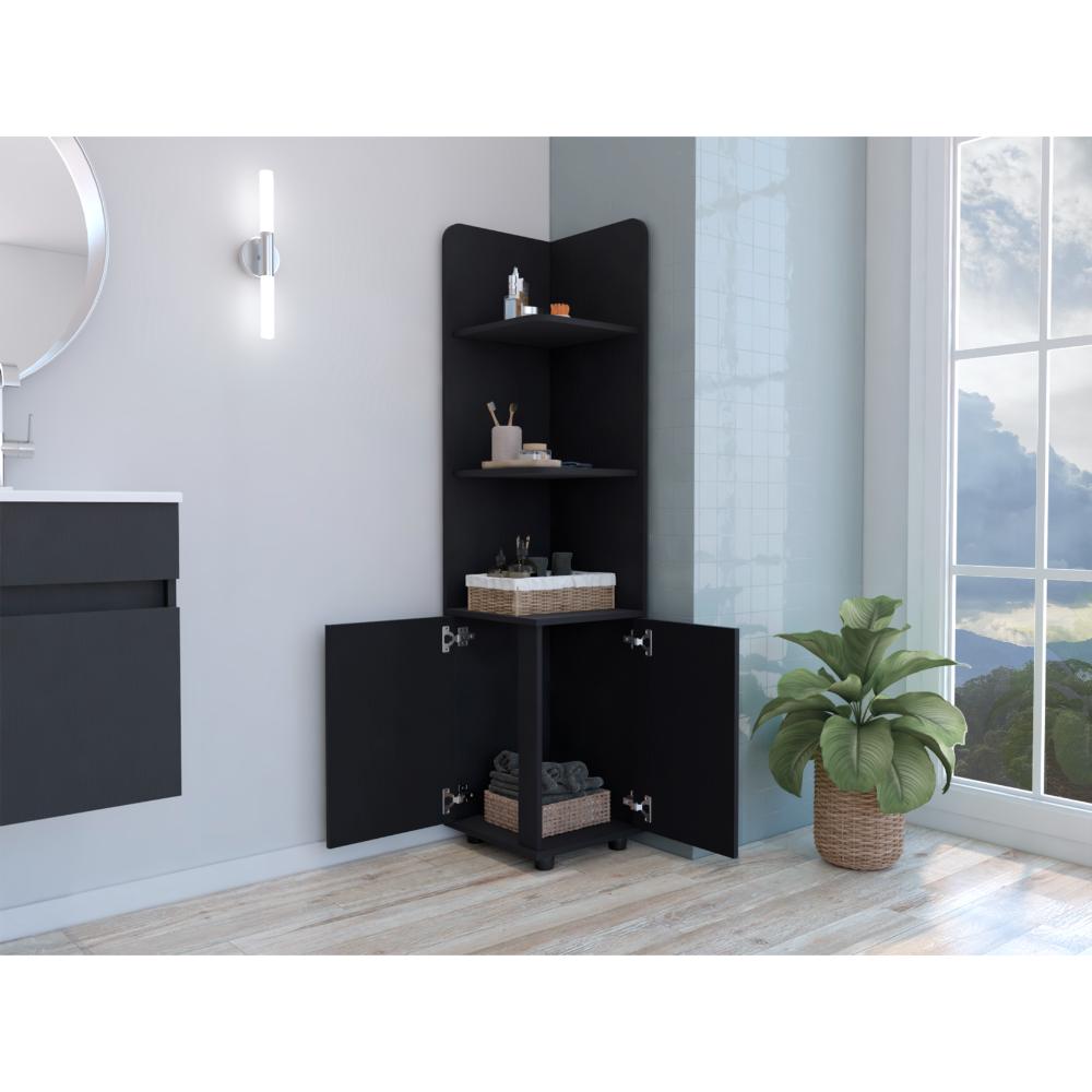 Mueble Esquinero Malibu, Wengue, con dos puertas abatibles y patas metalicas