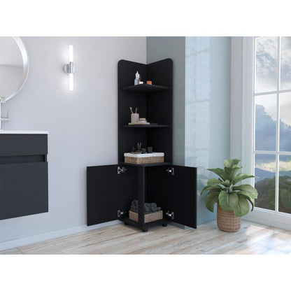 Mueble Esquinero Malibu, Wengue, con dos puertas abatibles y patas metalicas