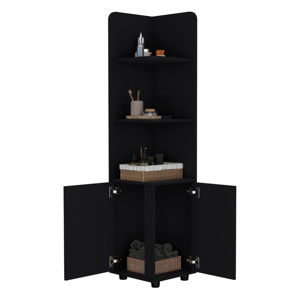 Mueble Esquinero Malibu, Wengue, con dos puertas abatibles y patas metalicas