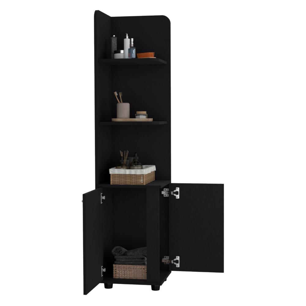 Mueble Esquinero Malibu, Wengue, con dos puertas abatibles y patas metalicas