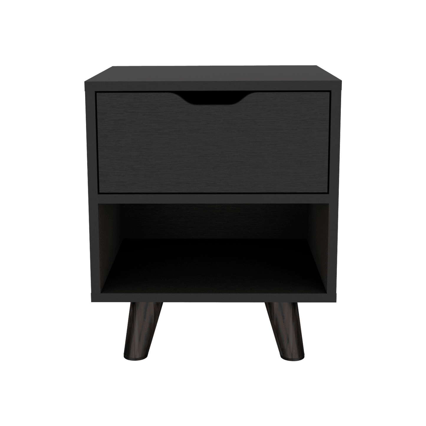 Mesa de Noche Canelo, Wengue, con Patas en Madera y un Cajón ZF - VIRTUAL MUEBLES
