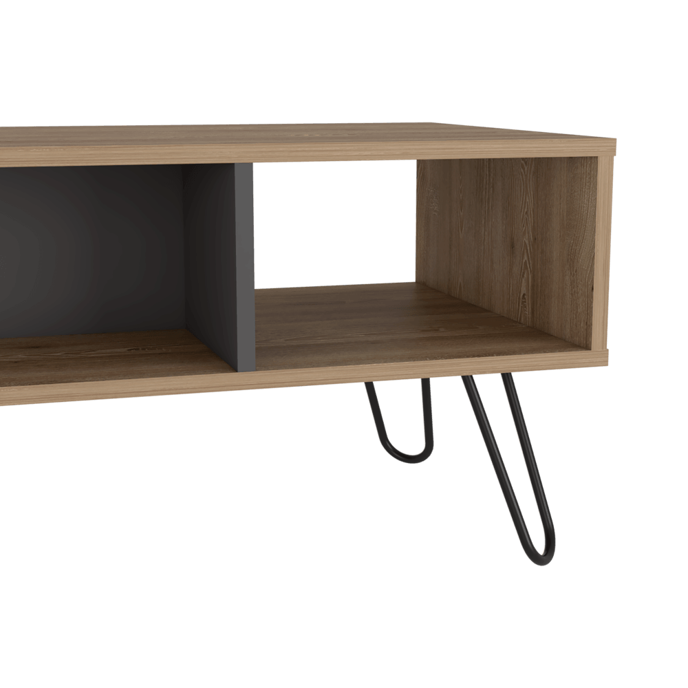 Mesa de Centro Vany, Miel y Plata Oscuro, con Amplio Espacio Para Elementos Decorativos y Patas de Acero ZF - VIRTUAL MUEBLES