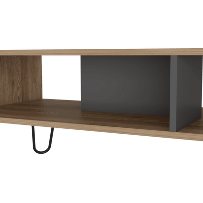 Mesa de Centro Vany, Miel y Plata Oscuro, con Amplio Espacio Para Elementos Decorativos y Patas de Acero ZF - VIRTUAL MUEBLES