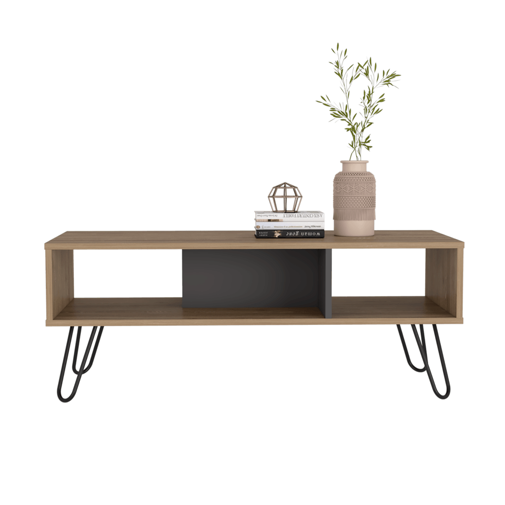 Mesa de Centro Vany, Miel y Plata Oscuro, con Amplio Espacio Para Elementos Decorativos y Patas de Acero ZF - VIRTUAL MUEBLES