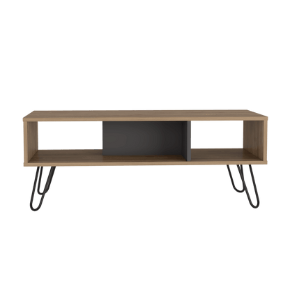 Mesa de Centro Vany, Miel y Plata Oscuro, con Amplio Espacio Para Elementos Decorativos y Patas de Acero ZF - VIRTUAL MUEBLES