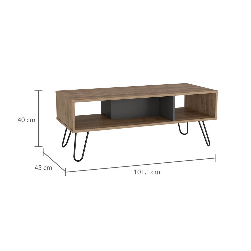 Mesa de Centro Vany, Miel y Plata Oscuro, con Amplio Espacio Para Elementos Decorativos y Patas de Acero ZF - VIRTUAL MUEBLES