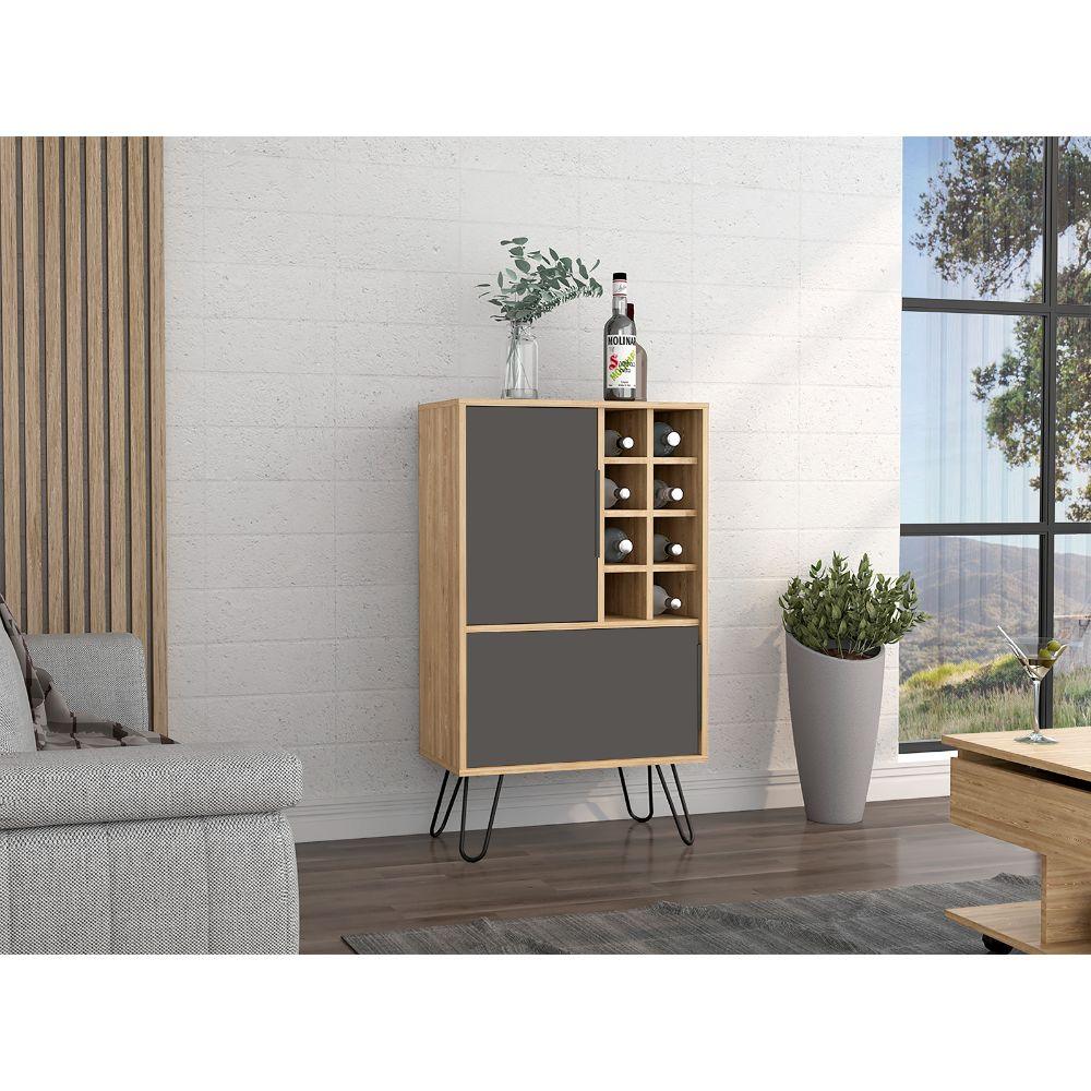 Bar Bajo Vany, Miel y Plata Oscuro, con Espacio Para Almacenar Botellas y Copas de Vino