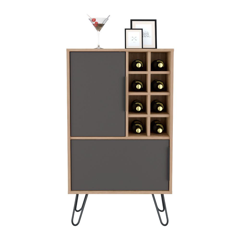 Bar Bajo Vany, Miel y Plata Oscuro, con Espacio Para Almacenar Botellas y Copas de Vino