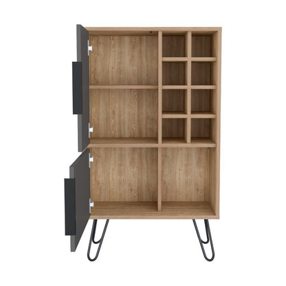 Bar Bajo Vany, Miel y Plata Oscuro, con Espacio Para Almacenar Botellas y Copas de Vino