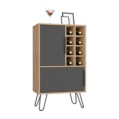 Bar Bajo Vany, Miel y Plata Oscuro, con Espacio Para Almacenar Botellas y Copas de Vino