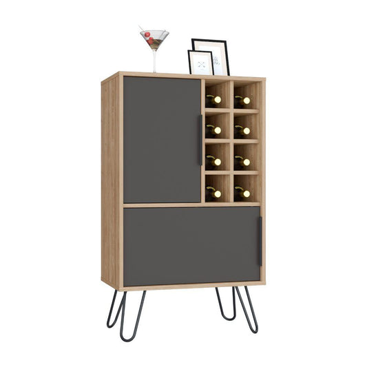 Bar Bajo Vany, Miel y Plata Oscuro, con Espacio Para Almacenar Botellas y Copas de Vino