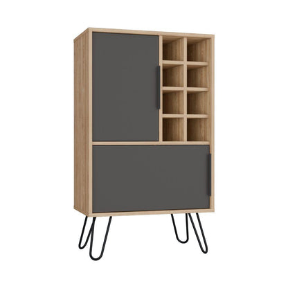 Bar Bajo Vany, Miel y Plata Oscuro, con Espacio Para Almacenar Botellas y Copas de Vino