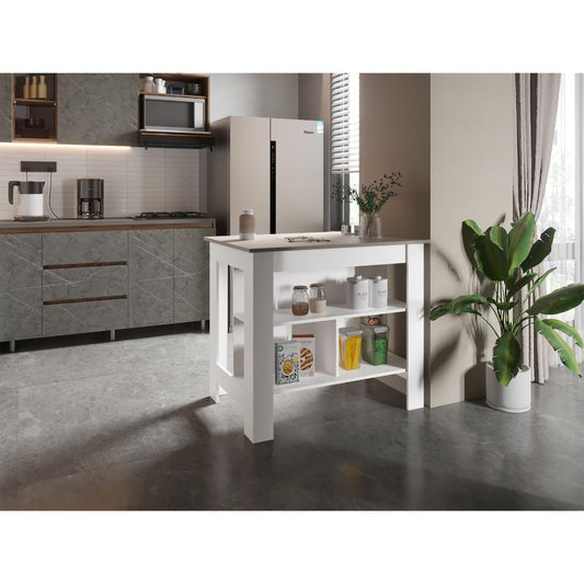 Barra de Cocina Ferrani Rovere y Blanco