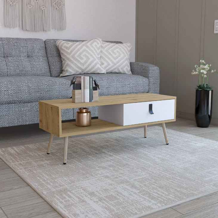 Mesa de Centro Huna, Blanco y Macadamia, Con Espacios Para Colocar Objetos Decorativos - VIRTUAL MUEBLES