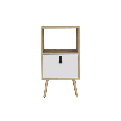 Mesa de Noche Huna, Blanco y Macadamia, Con Un Cajón - VIRTUAL MUEBLES