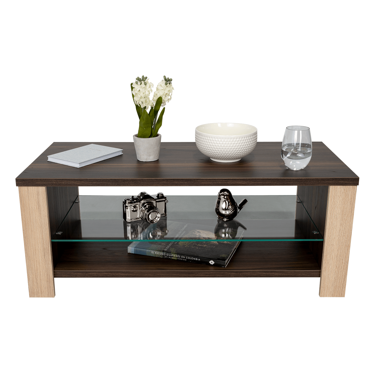 Mesa de Centro Málaga, Caoba y Beige, con Dos Entrepaños Inferiores - VIRTUAL MUEBLES