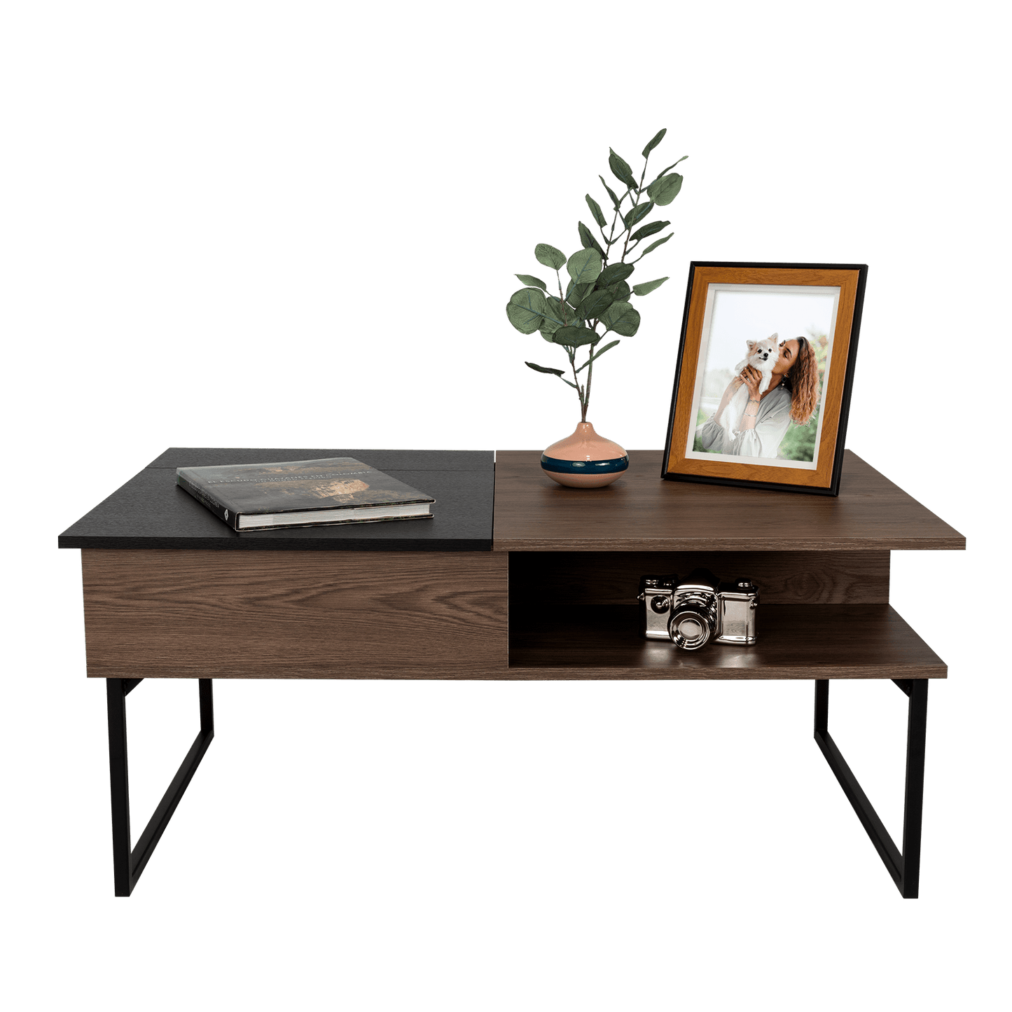 Mesa de Centro Salento, Chocolate y Wengue, con patas metálicas - VIRTUAL MUEBLES