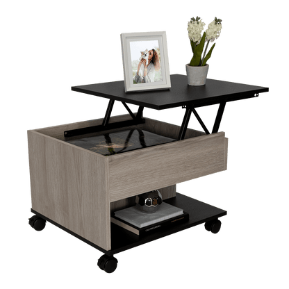 Mesa de Centro Salento, Humo y Wengue, con Un Cajón Interno Multiusos - VIRTUAL MUEBLES