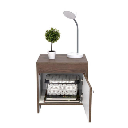 Mesa de Noche Tutto, Chocolate y Blanco, con Un Cajón Amplio Ideal Para Espacios Pequeños - VIRTUAL MUEBLES