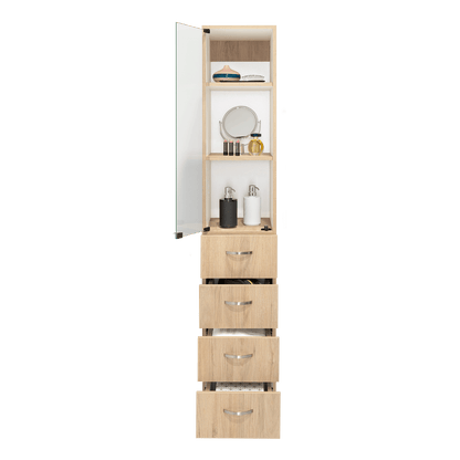 Mueble Auxiliar de Baño Picasso, Beige y Blanco, con Dos Entrepaños y Cuatro Cajones - VIRTUAL MUEBLES