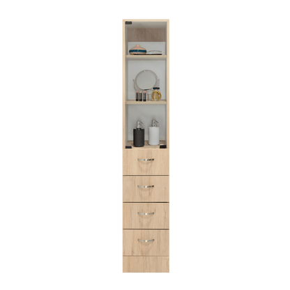 Mueble Auxiliar de Baño Picasso, Beige y Blanco, con Dos Entrepaños y Cuatro Cajones - VIRTUAL MUEBLES