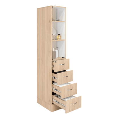 Mueble Auxiliar de Baño Picasso, Beige y Blanco, con Dos Entrepaños y Cuatro Cajones - VIRTUAL MUEBLES
