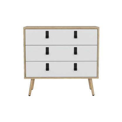 Organizador Huna, Blanco y Macadamia, Con Tres Amplios Cajones Deslizadores Para Guardar Objetos Personales - VIRTUAL MUEBLES