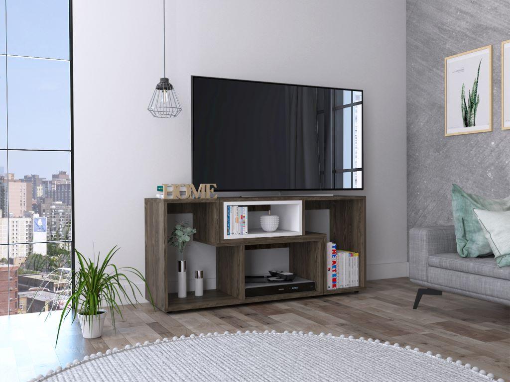 Mesa Para Tv Treviso, Chocolate y Blanco, con Espacio Para Televisor de Hasta 40 Pulgadas