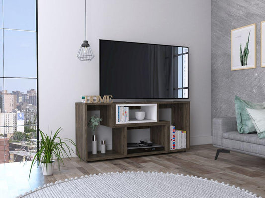 Mesa Para Tv Treviso, Chocolate y Blanco, con Espacio Para Televisor de Hasta 40 Pulgadas