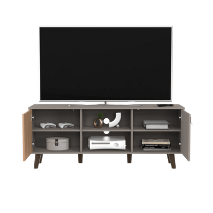Mesa de Tv Mirabella, Cocoa, con Espacio Para Televisor de Hasta 65 Pulgadas y Varios Entrepaños - VIRTUAL MUEBLES
