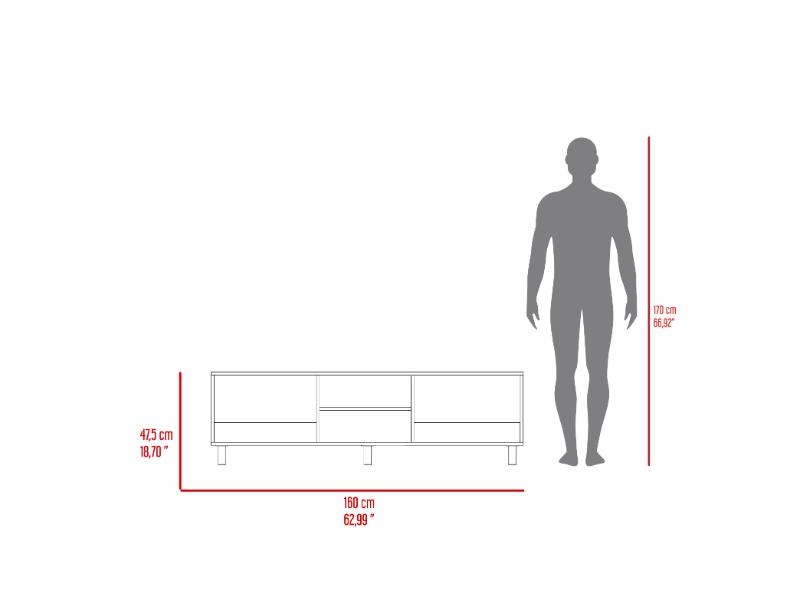 Mesa Para Tv Pirelli Rovere y Blanco para TV de 70"