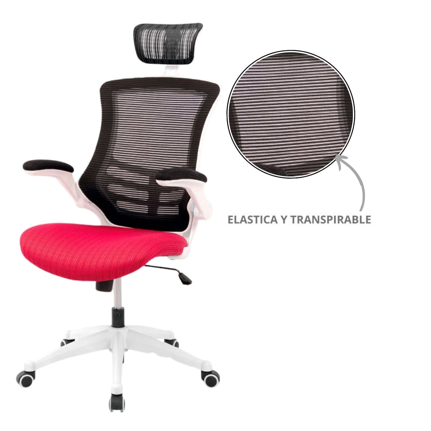 Silla De Oficina Elaris Alta Rojo Blanco