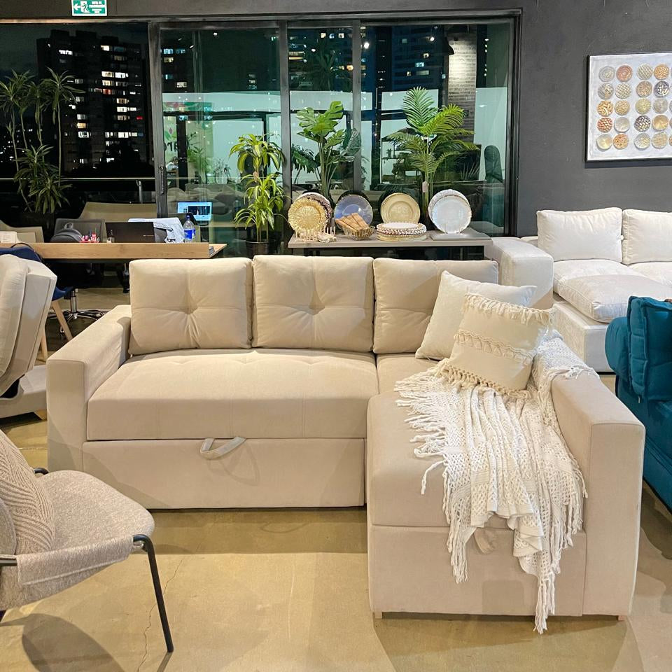 Sofá Cama Pirme Beige Con Baul