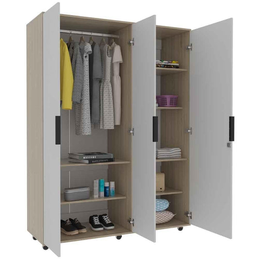 Closet Wesley con Espejo color Beige y Blanco para Habitación.
