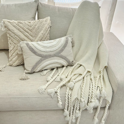 Manta Decorativa Fraza Tejida Beige