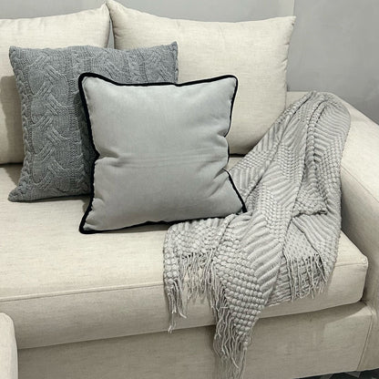 Manta Decorativa Throw Tejido Punto Gris
