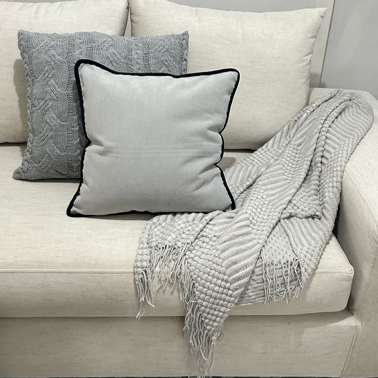 Manta Decorativa Throw Tejido Punto Gris