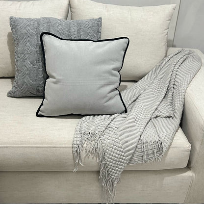 Manta Decorativa Throw Tejido Punto Gris