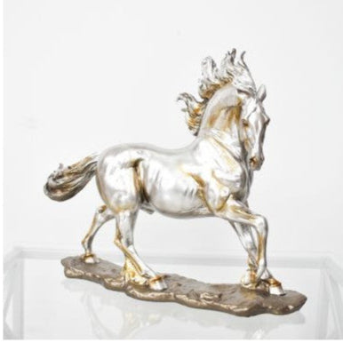 Escultura Decorativa Caballo Plateado