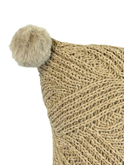 Cojin Decorativo Tejido Hilos Camel Borlas