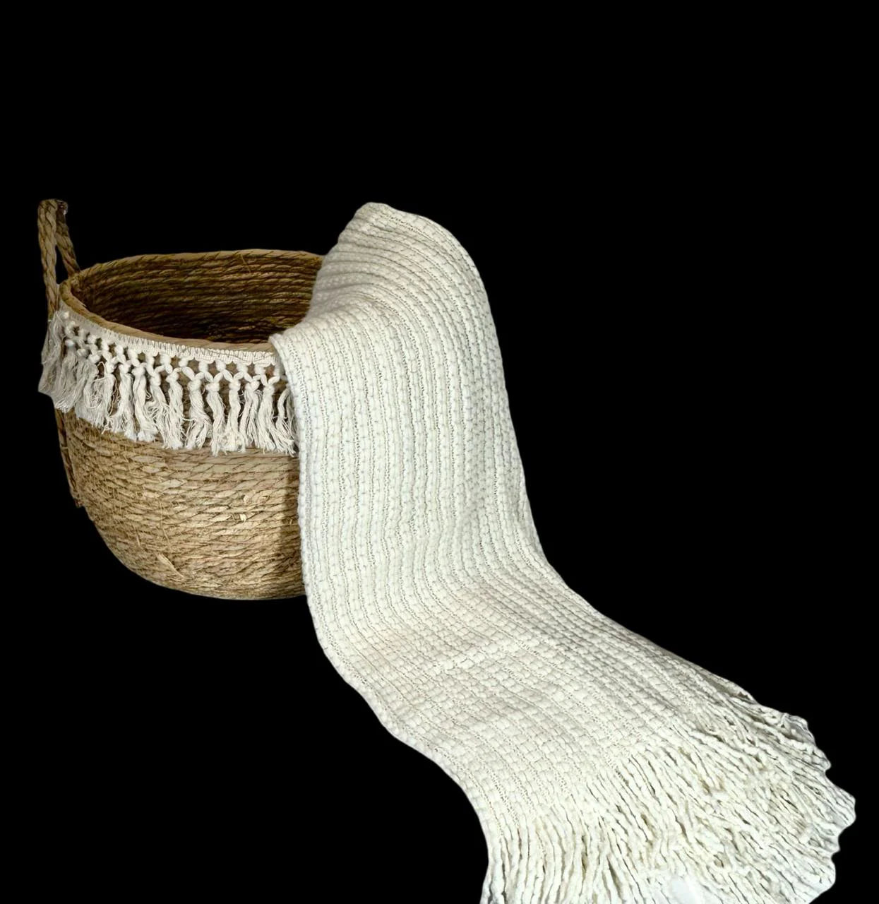 Manta Decorativa Fraza Tejida Beige Lazos