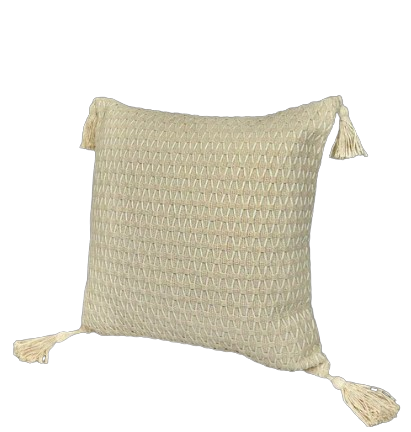 Cojin Decorativo Beige en Macrame y Flecos