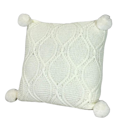Cojin Decorativo Tejido Hilos Lazos Pompones
