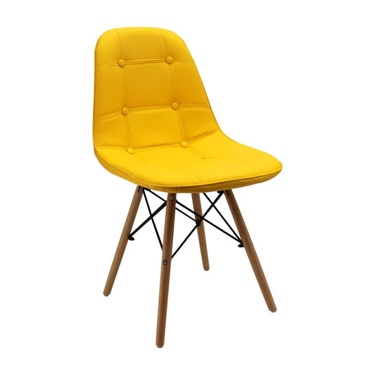 Silla Comedor Baeza Tapizada Botones Amarillo